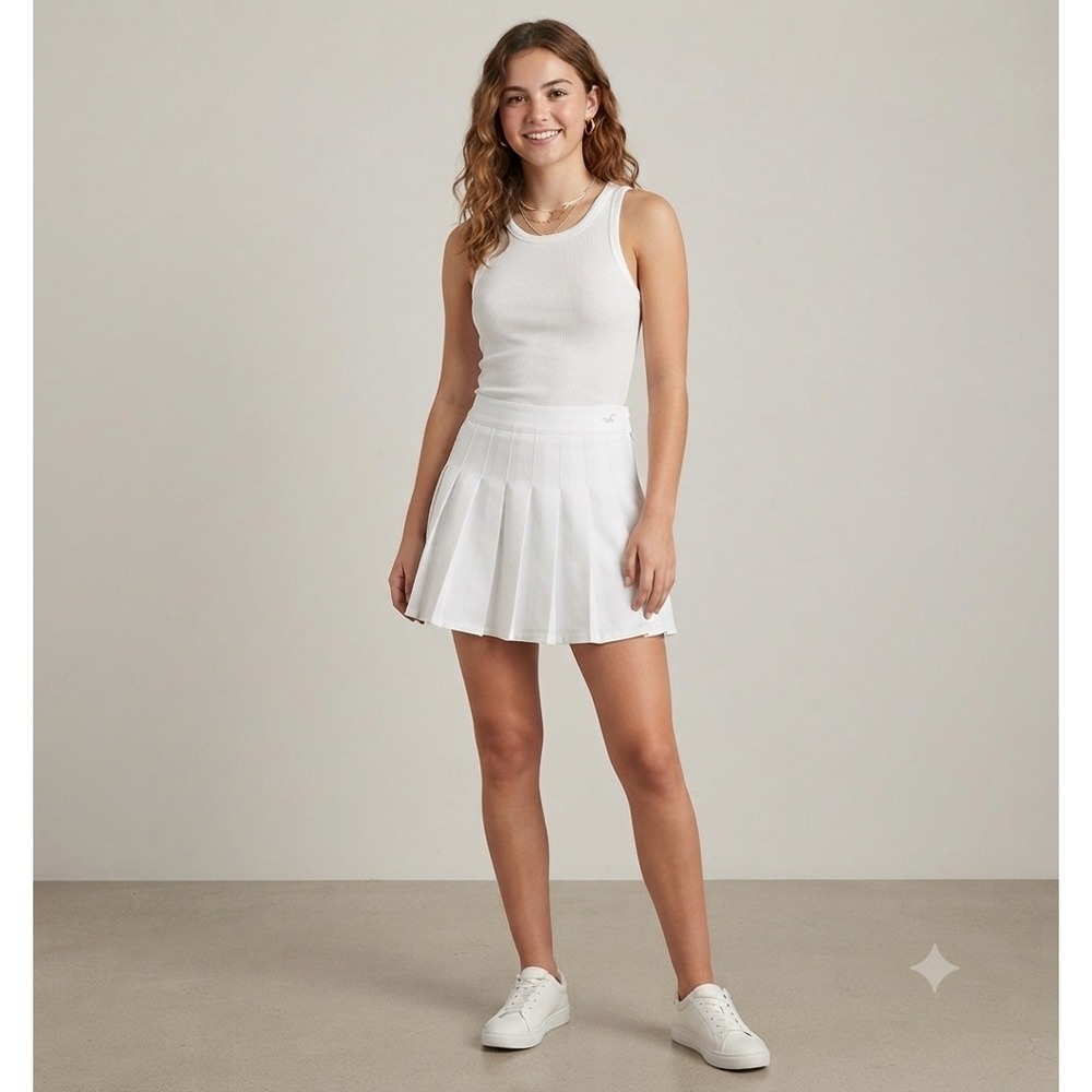 Hollister Pleated Mini Skirt Womens XS White Ultra High-Rise Tennis Preppy